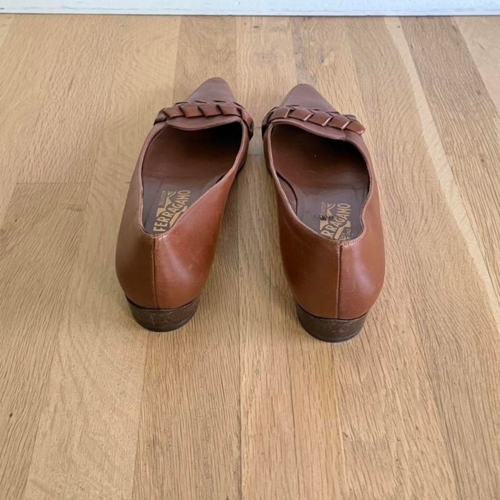 Vintage Salvatore Ferragamo Brown Leather Woven Pointed Flats Classic Size 8.5 - Picture 5 of 7
